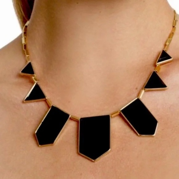 House of Harlow 1960 Jewelry - House of Harlow Gold & Black Leather Geometric Necklace